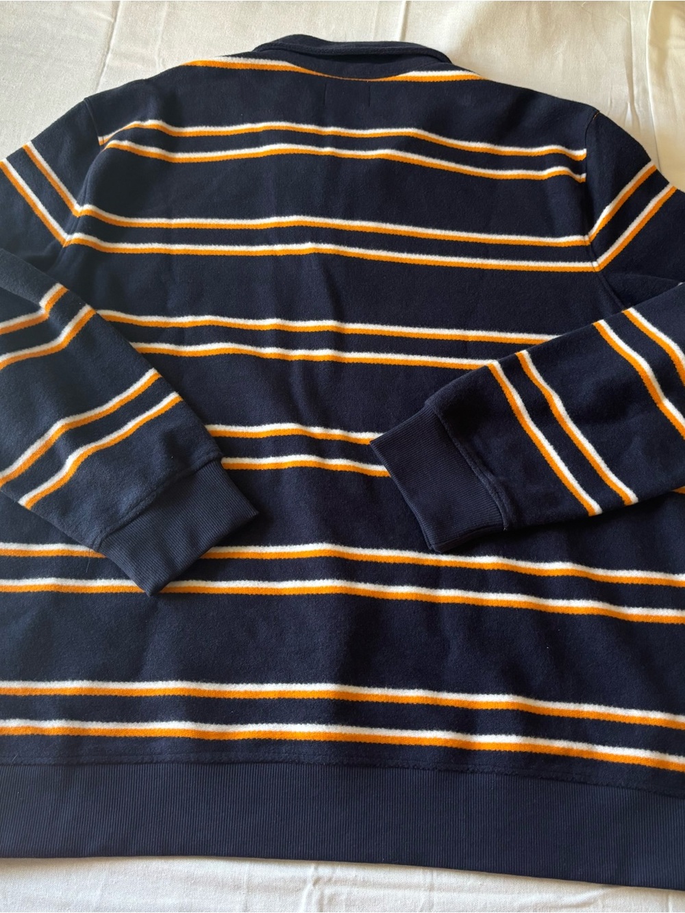 Men's Navy Zip-Front Striped Pullover Sweater - Picture 7 of 7